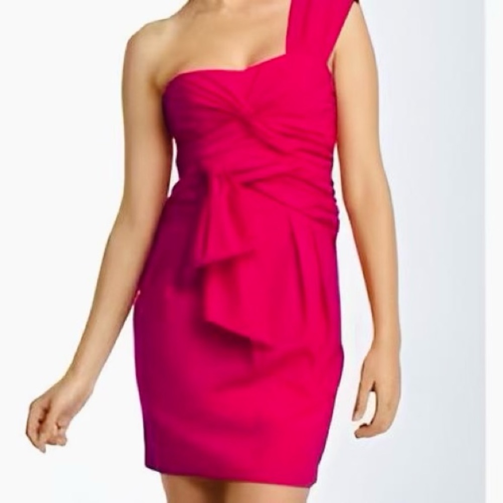 NANETTE LEPORE Hot Pink One-Shoulder Mini Cocktail Dress